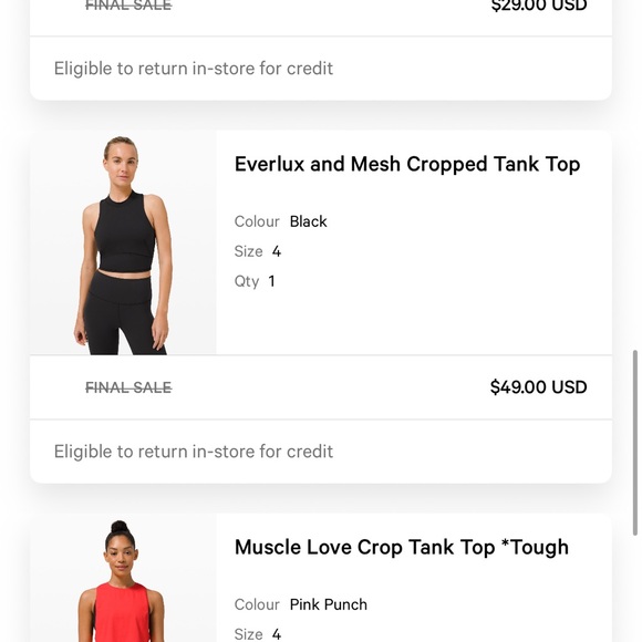 Lululemon Everlux and Mesh Cropped Tank Top - Black Sz 4 - Picture 2 of 4